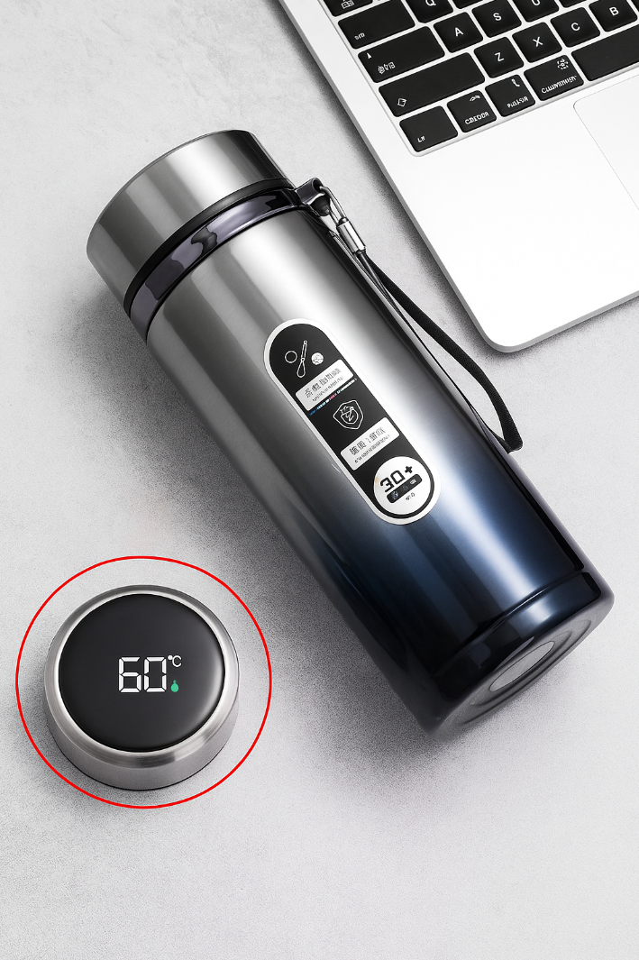 Smart Termosflaska med Temperaturdisplay – 500 ml | Vakuumisolerad i 304 Rostfritt Stål Perfekt för Sport, Resor & Gåvor – LED-Lock & Håller Varmt/Kallt
