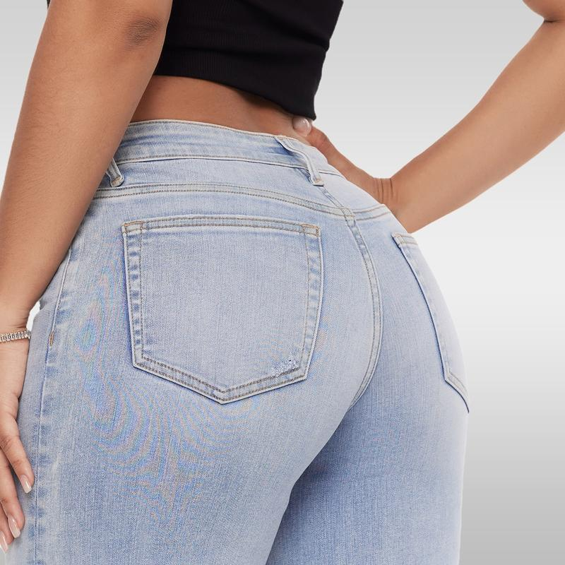 Stretchiga Vida Jeans med Hög Midja – Ljusblå Tvätt